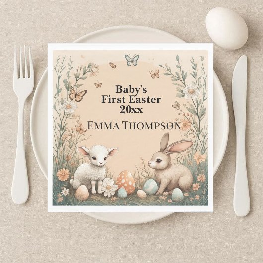 Baby's First Easter Woodland Animals Bunny Lamb スタンダードランチョンナプキン