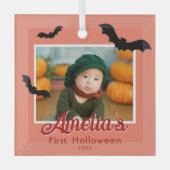 Baby's First Halloween Black Bats Photo  ガラスオーナメント (正面)