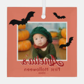 Baby's First Halloween Black Bats Photo  ガラスオーナメント (裏面)