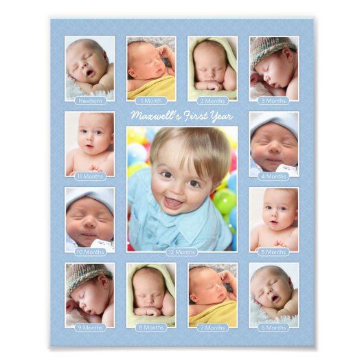 Babys First Year Blue Keepsake Photo Collage フォトプリント (正面)
