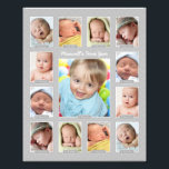 Babys First Year Gray Keepsake Photo Collage フォトプリント<br><div class="desc">ベビーの初年度を写真のコラージュで紹介モダンし、個々の写真のプリントやカットは不要！ベビーのデジタル画像を12ヶ月生まれたばかりの/1年までアップロードし、ベビーの名前でタイトルをパーソナライズする。色：ライトグレー</div>