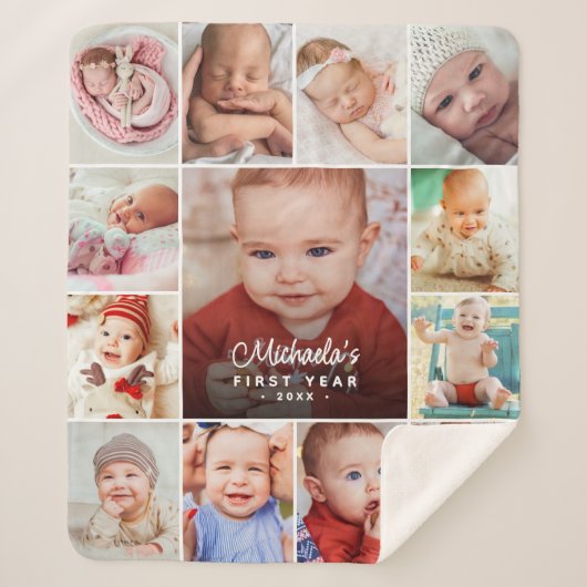 Baby's First Year Photo Collage シェルパブランケット (正面)