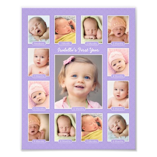 Babys First Year Purple Keepsake Photo Collage フォトプリント (正面)