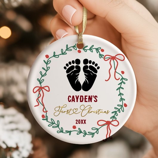Baby's Footprint First Christmas Ornament セラミックオーナメント