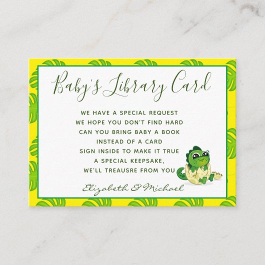 Babys Library Book Request Card恐竜のハッチリング エンクロージャーカード (正面)