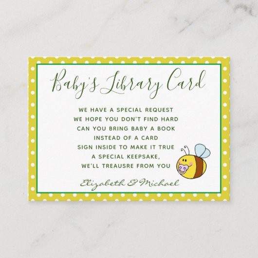 Babys Library Book Request Card BEE Buzing Ba-Bee エンクロージャーカード (正面)