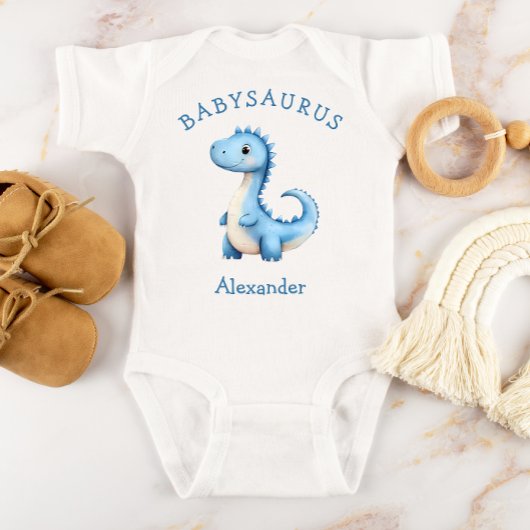 Babysaurus Blue Dinosaur Personalized Boys ベビーボディスーツ