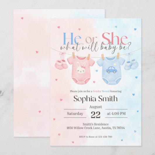 Babyshower Invite, Gender Reveal Invitation 招待状 (正面/裏面)