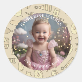 BABYSHOWER pastel beige bunny cute party photo ラウンドシール