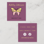 Babysiting Service Butterflyモダン Social Media スクエア名刺 (正面/裏面)