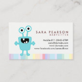 Babysitter Cute Cyan Monster Alien Business Card 名刺 (正面)