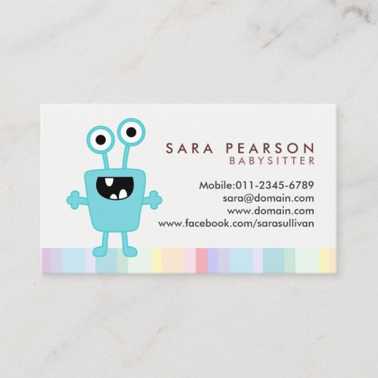 Babysitter Cute Cyan Monster Alien Business Card 名刺 (正面)