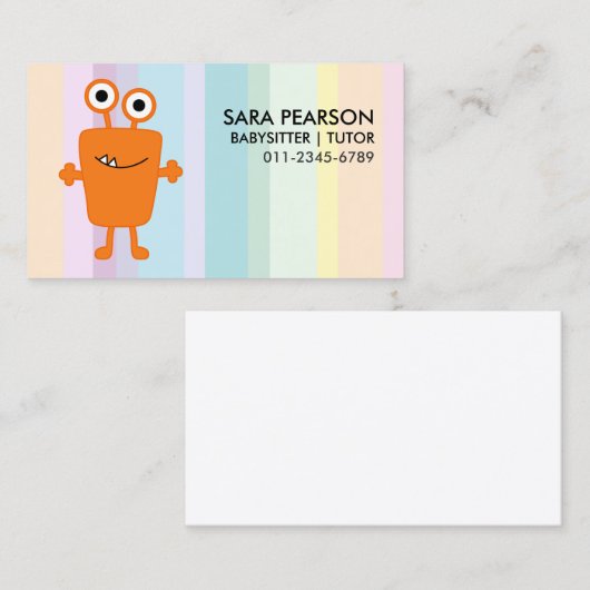 Babysitter Tutor Child Care Orange Monster Alien B 名刺 (正面/裏面)