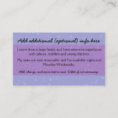 Babysitting.Babysitter.Infantの心配。昇進 名刺 (裏面)