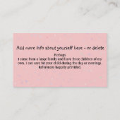 Babysitting.Childcare.Dayの心配。 カスタムな文字か色 名刺 (裏面)