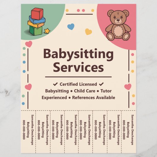 Babysitting Services Tear Off Strips Flyer チラシ (正面)