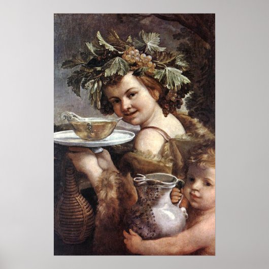 BACCHUS WITH GRAPES AND WINE ポスター (正面)