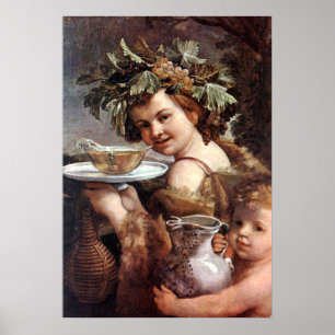 BACCHUS WITH GRAPES AND WINE ポスター