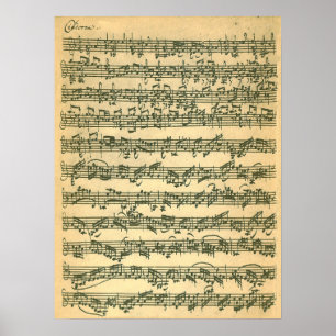 Bach Chaconneの最初ページの原稿ファクシミリ ポスター