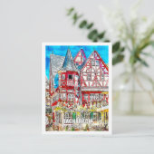 Bacharachドイツ有名な旅行水カラースケッチ ポストカード (スタンド正面)