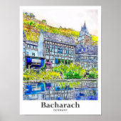 Bacharachドイツ芸術旅行水の色の手書き ポスター (正面)