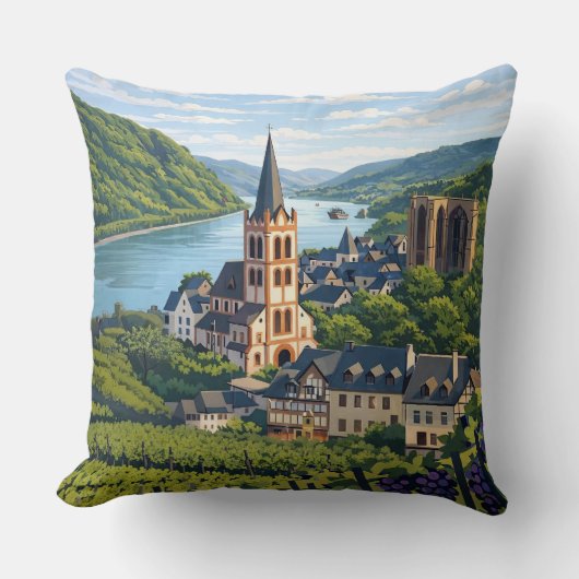 Bacharach Vintage Travel Art クッション (正面)