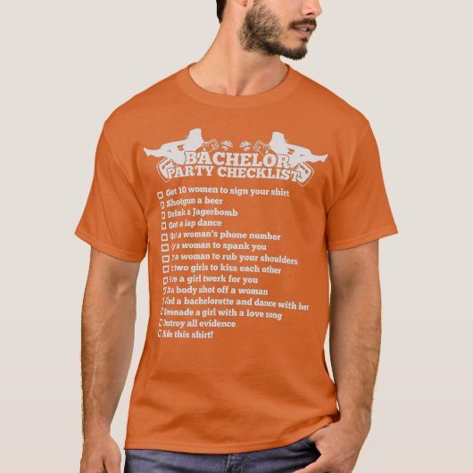 Bachelor Party Checklist   Funny Groom  for Men Tシャツ (正面)