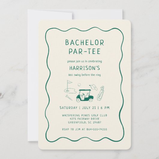Bachelor Party Golf Theme Minimal Green 招待状 (正面)
