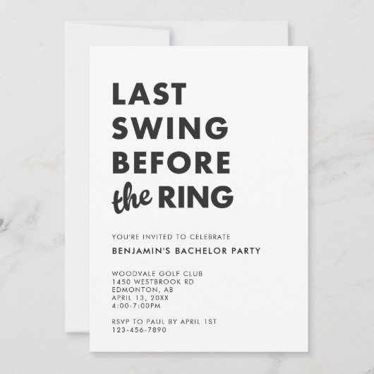 Bachelor Party Last Swing Before the Ring Minimal 招待状 (正面)