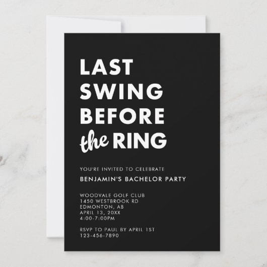 Bachelor Party Last Swing Before the Ring Minimal 招待状 (正面)