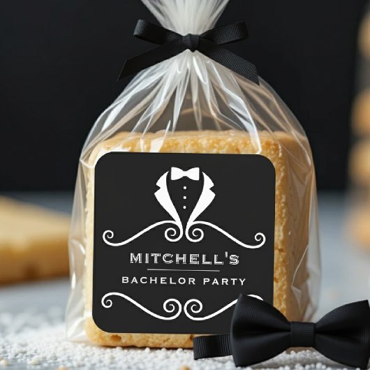 Bachelor Party Tuxedo Suit Bowtie Black & Red スクエアシール