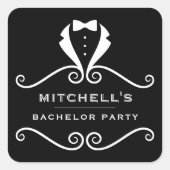 Bachelor Party Tuxedo Suit Bowtie Black & Red スクエアシール (正面)