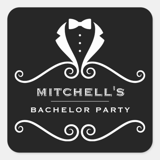 Bachelor Party Tuxedo Suit Bowtie Black & Red スクエアシール (正面)