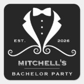 Bachelor Party Tuxedo Suit Bowtie Black Wedding スクエアシール (正面)