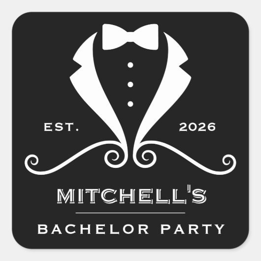 Bachelor Party Tuxedo Suit Bowtie Black Wedding スクエアシール (正面)
