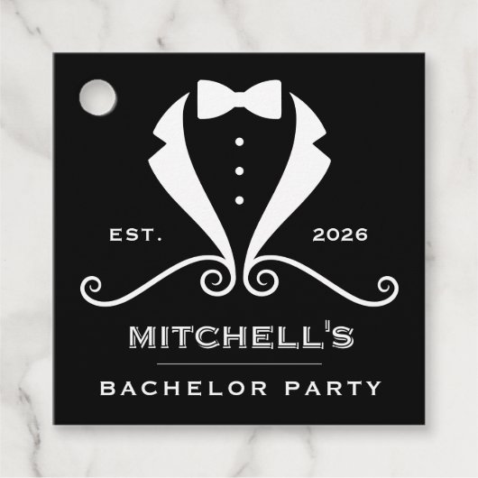Bachelor Party Tuxedo Suit Bowtie Black Wedding フェイバータグ (正面)