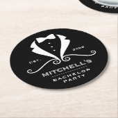 Bachelor Party Tuxedo Suit Bowtie Black Wedding ラウンドペーパーコースター (アングル)