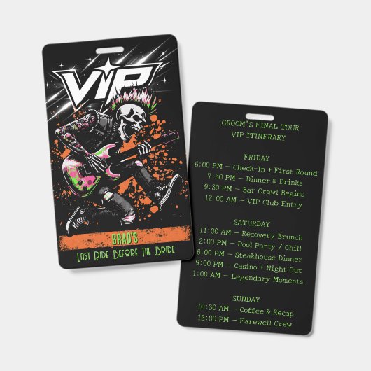 Bachelor Party VIP Badge Backstage Pass バッジ (正面＆裏面)