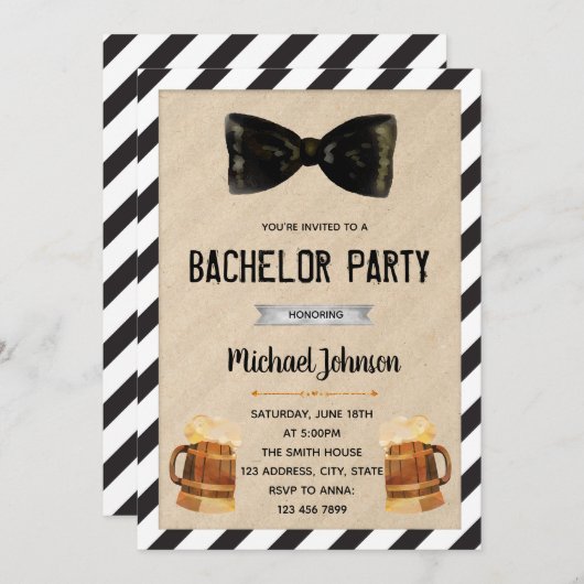 Bachelore party theme invitation 招待状 (正面/裏面)