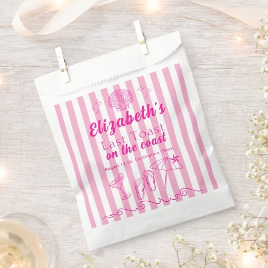 Bachelorette Beach Party Last Toast On the Coast フェイバーバッグ (クリップ留めされた状態)