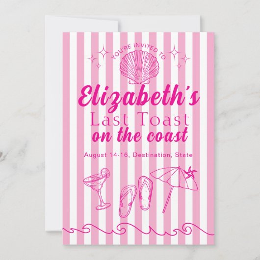 Bachelorette Beach Party Last Toast On the Coast 招待状 (正面)