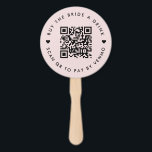 Bachelorette Buy The Bride A Drink | QR Code Pink ハンドファン<br><div class="desc">A simple custom blush pink "Buy the Bride a Drink" Bachelorette Party QR code round hand fan in a modern minimalist style with a cute heart detail. The template can be easily updated with your QR code and custom text, eg. scan QR to pay by Venmo. #bachelorette #buythebrideadrink #QRcode #handfan...</div>