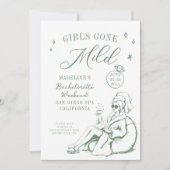 Bachelorette Girls Gone Mild スクリプト グリーン 手描き 招待状 (正面)