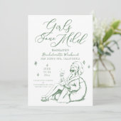 Bachelorette Girls Gone Mild Drawn Script Green 招待状 (スタンド正面)