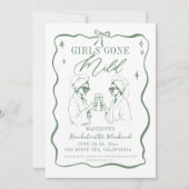 Bachelorette Girls Gone Mild Green Bow Itinerary 招待状 (正面)