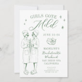 Bachelorette Girls Gone Mild Script Green Sketch 招待状 (正面)