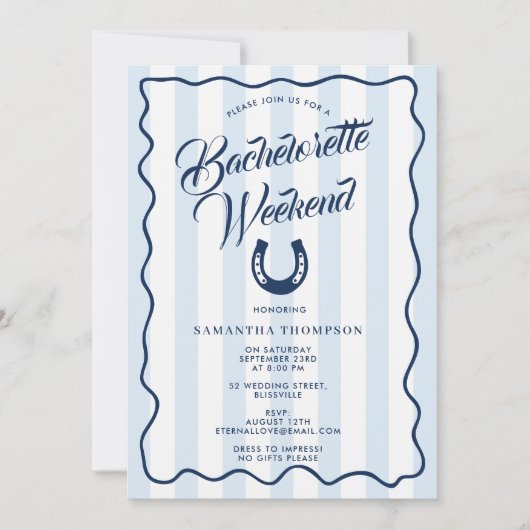 Bachelorette Itinerary Bach Weekend Horseshoe 招待状 (正面)