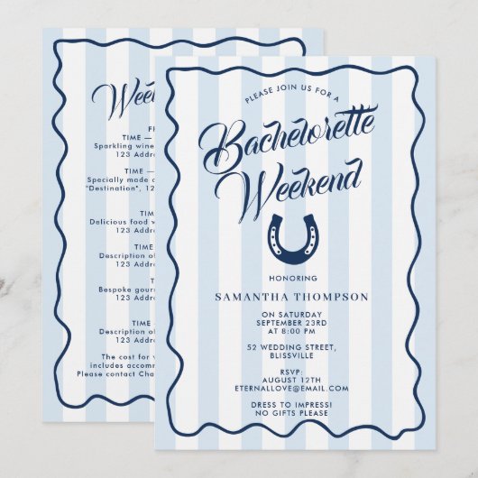 Bachelorette Itinerary Bach Weekend Horseshoe 招待状 (正面/裏面)