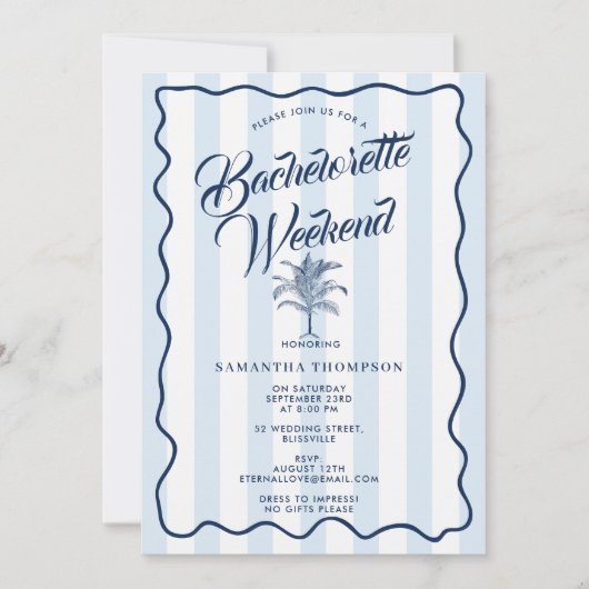 Bachelorette Itinerary Bach Weekend Palm Tree 招待状 (正面)