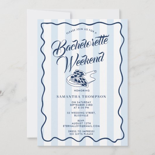 Bachelorette Itinerary Bach Weekend Pizza Italian 招待状 (正面)